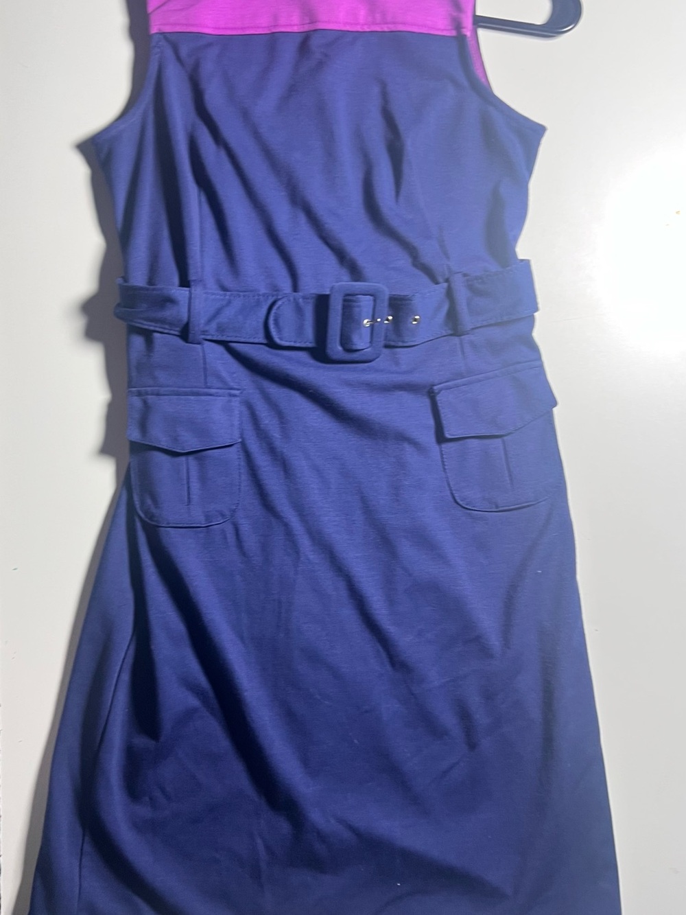 Merona Purple-Blue Midi Dress with Pink Yoke and Belt